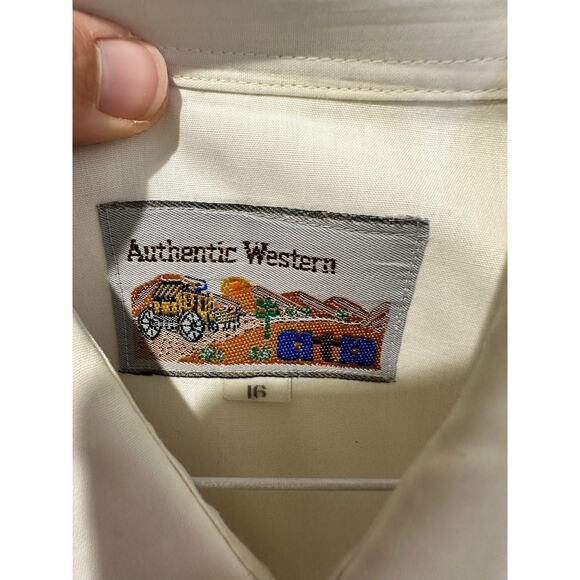 Vintage AUTHENTIC WESTERN Mens White Pearl Snap Collared Button Up Shirt Size 16 - Picture 5 of 8
